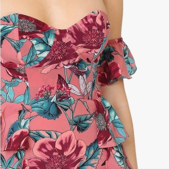 For Love & Lemons | Flamenco Strapless Floral Ruffle Mini Dress | Size L | NWT - Picture 4 of 10